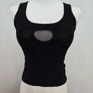 Bette Paige Vintage Black Knit Top Medium Y2K 90s Mesh Cutout Whimsigoth Witchy